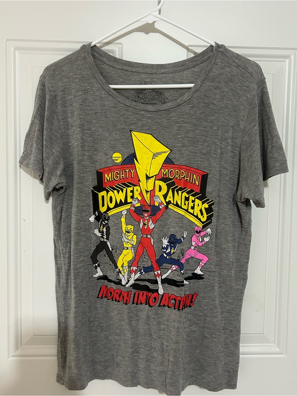 Power Ranger Gray Graphic Tee with Multicolor Rangers
